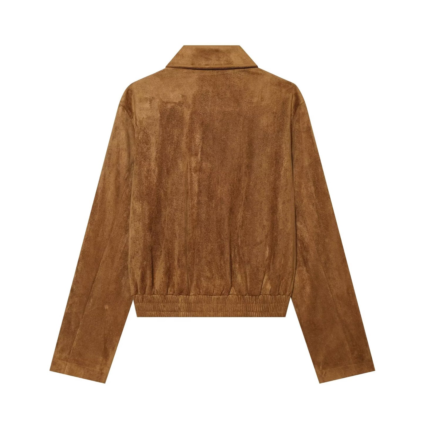 Women's retro suede textured stand collar jacket