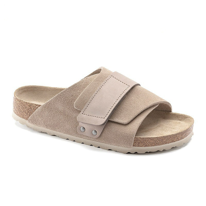 Women's new hook and loop wooden sandals and slippers have a shoe box.