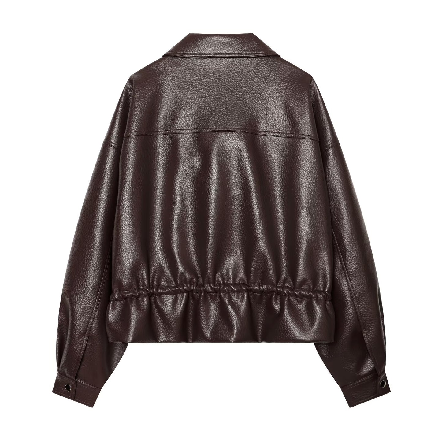 Women's with drawstring casual faux leather jacket
