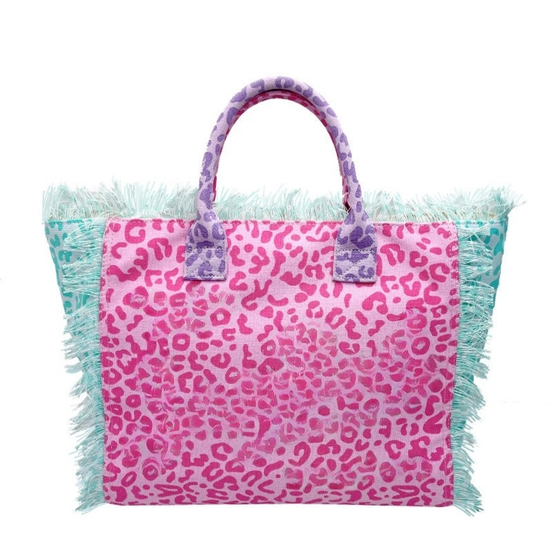 Women's new beach canvas tassel embroidered handbag