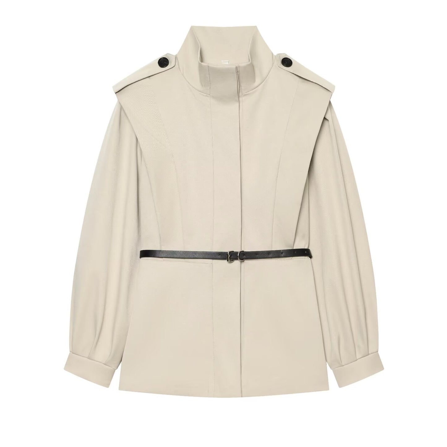 Women's With Belt slim stand collar windbreaker Coat