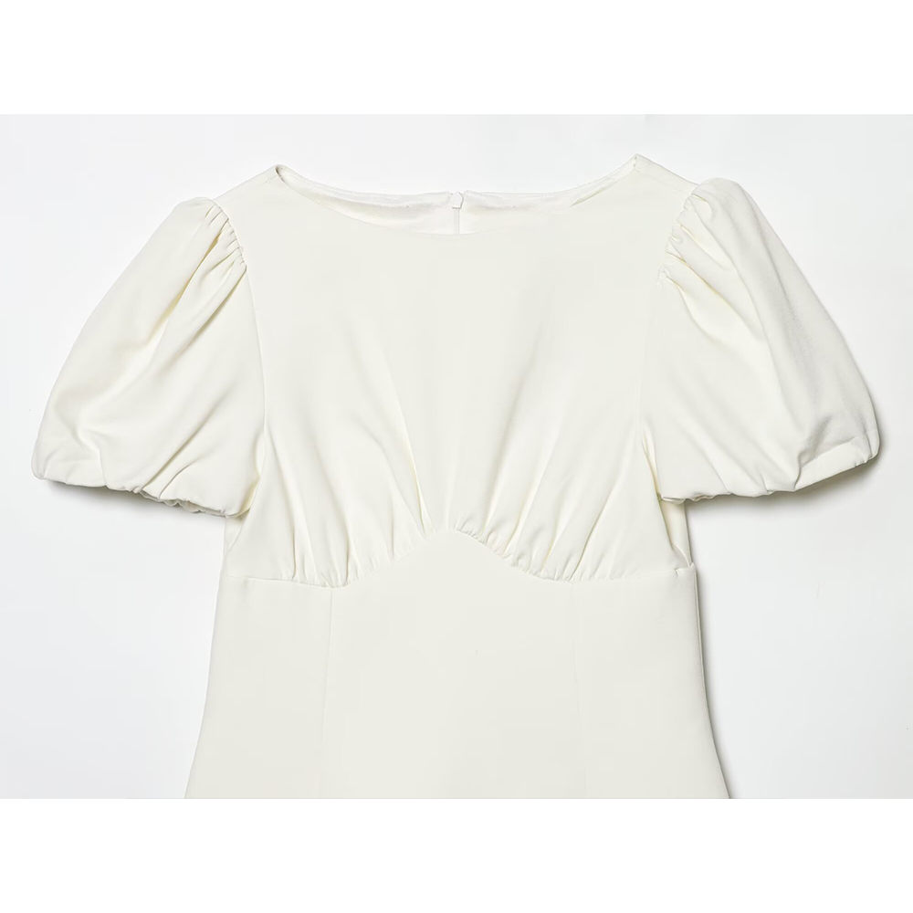 Women's pleated decorative short sleeved mini dress