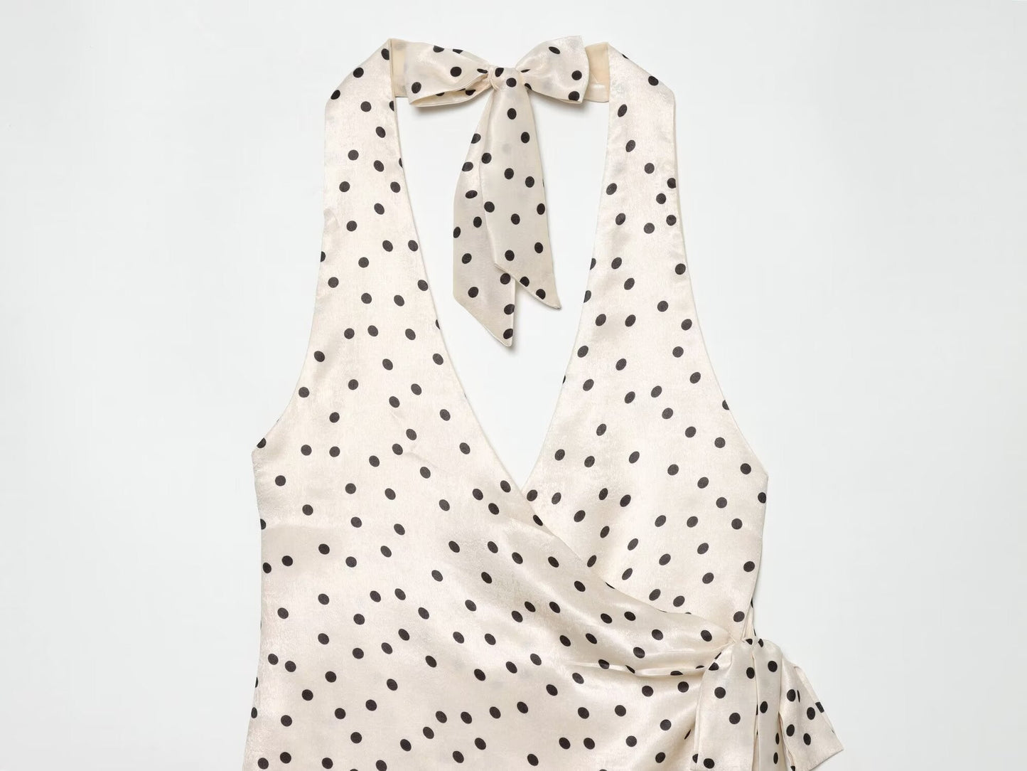 Women's satin textured polka dot halter neck dress