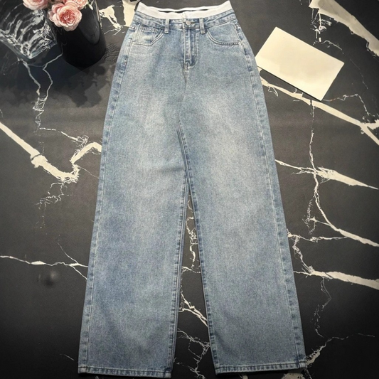 2026 women's new splicing straight loose wide-leg pants