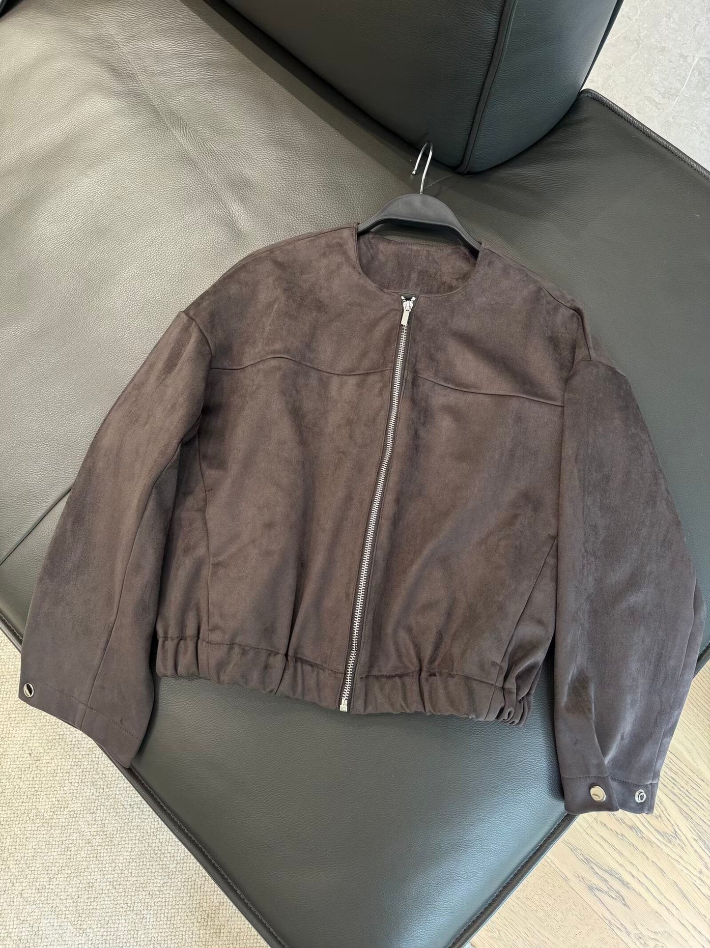 Women's new fashion anti suede effect O Neck zipper jacket Coat