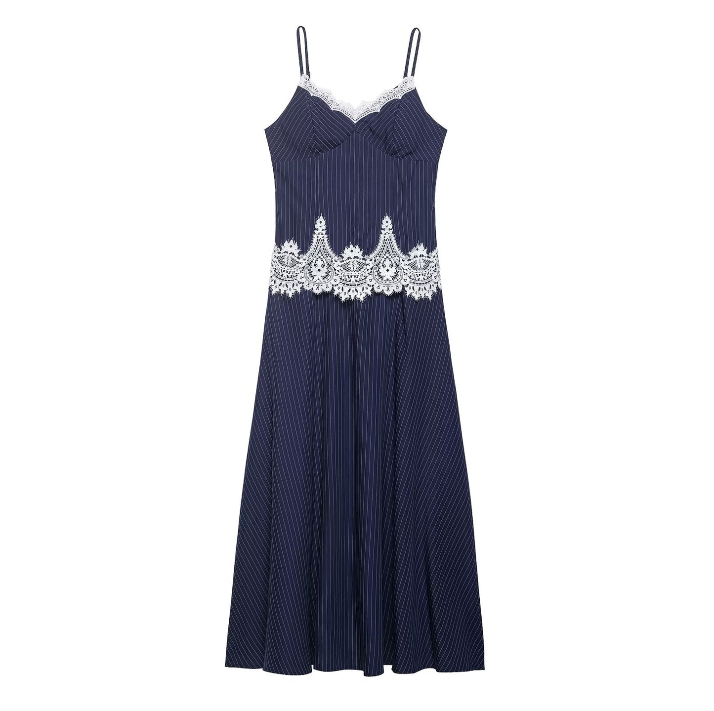 Women's lace patchwork suspender MIDI dress