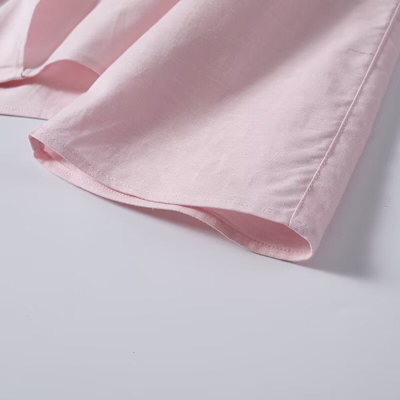 Women's long sleeved linen blended V-neck shirt