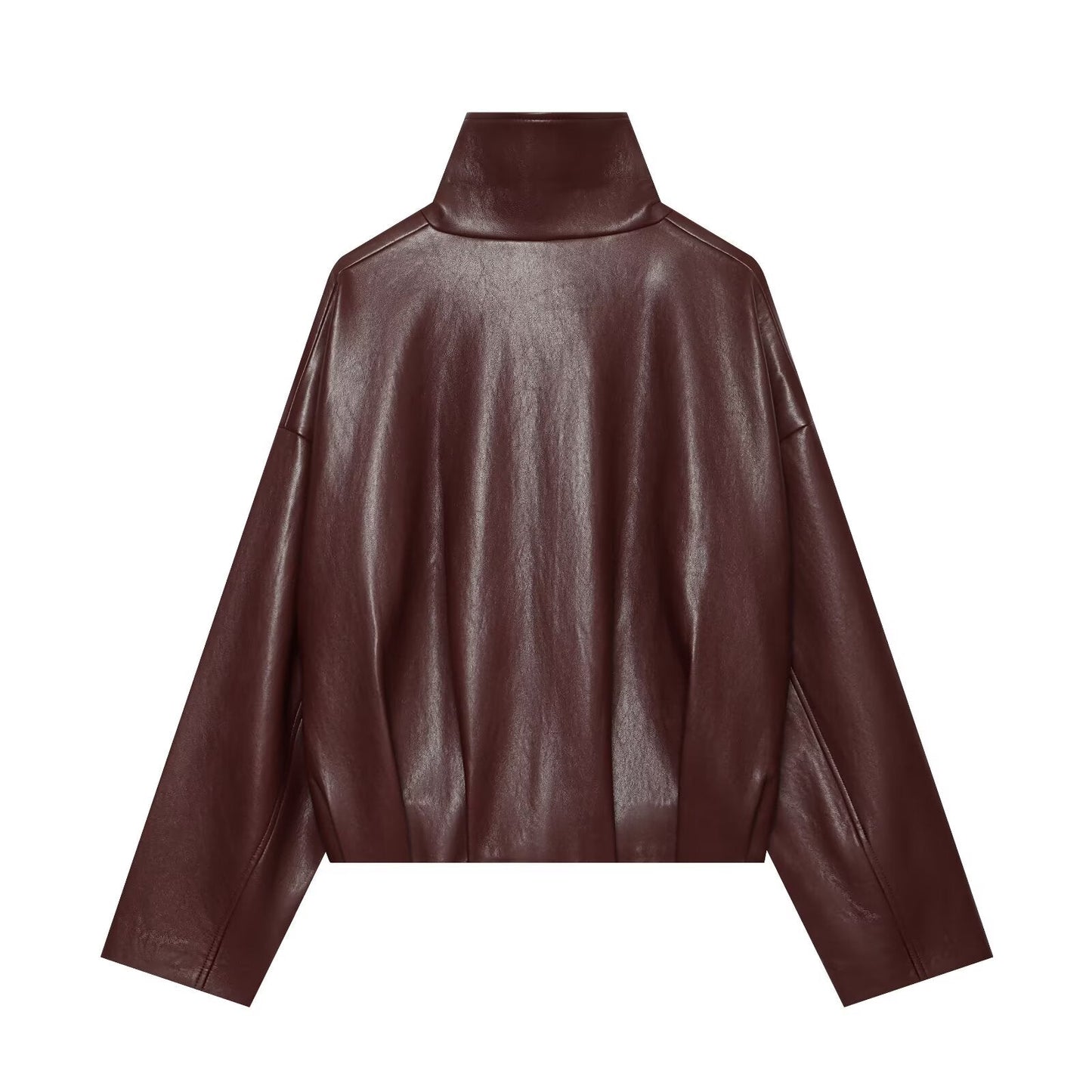 Women's casual versatile faux leather zipper Coat
