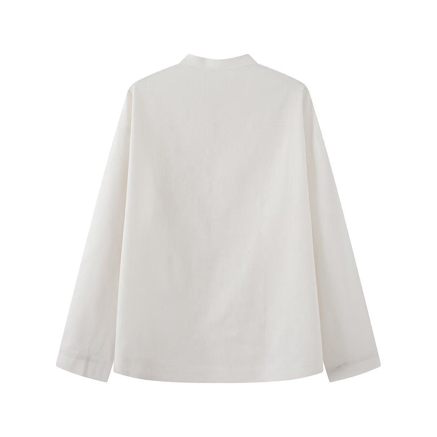 Women's rope knot buckle loose linen blended shirt