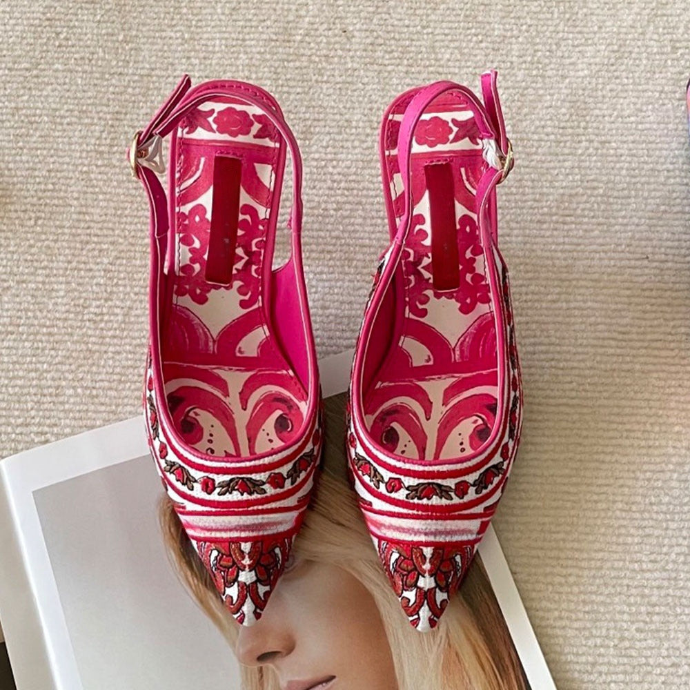Women's new embroidered graffiti pointed high-heeled sandals