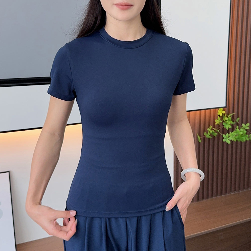 Women's new leisure O-neck slim yoga fitness T-shirt