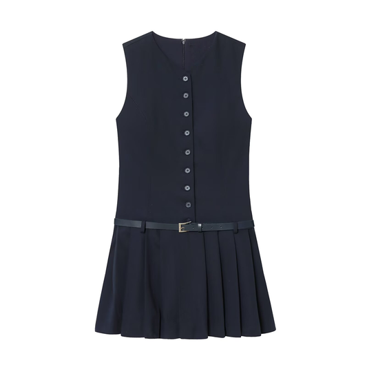 Women's with Belt low waist pleated Blazer dress