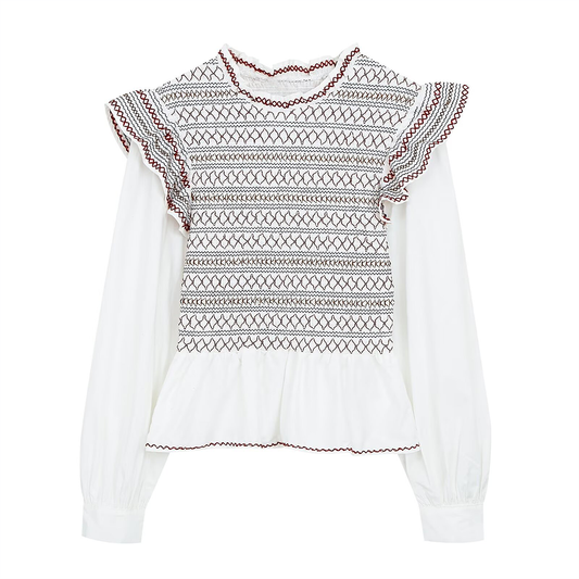 Women's honeycomb grid patchwork embroidered shirt