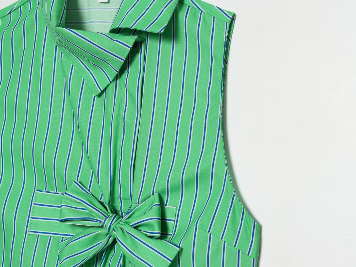 Women's bow decoration striped sleeveless shirt