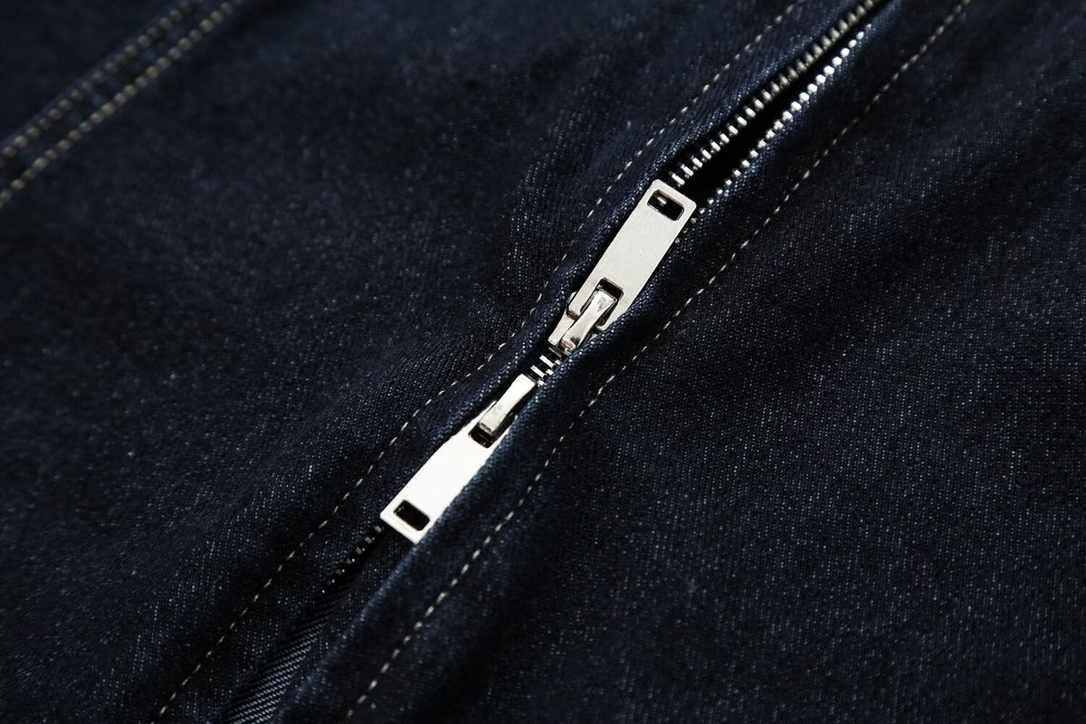 Women's double zipper design slim denim shirt