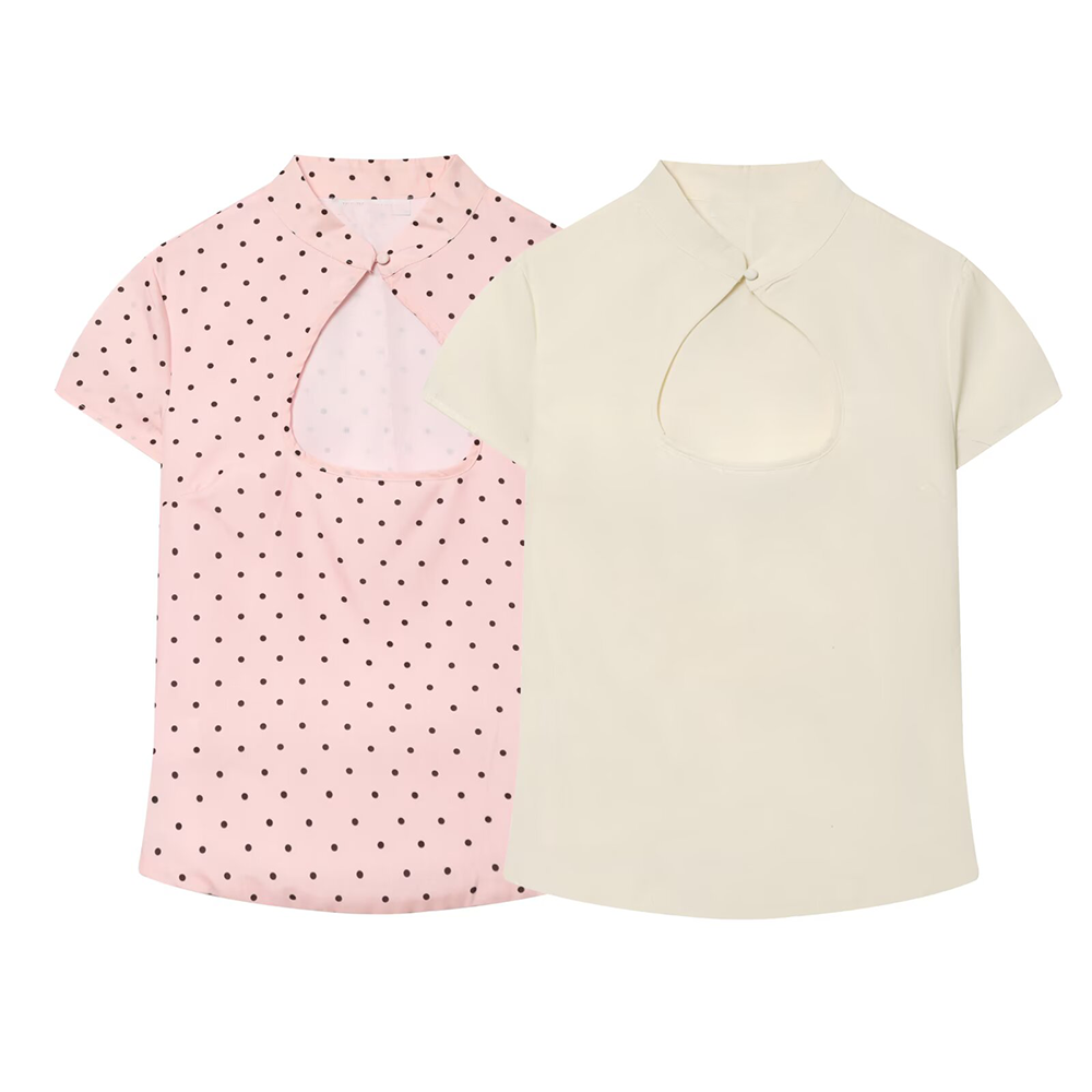Women's open design slim polka dot top
