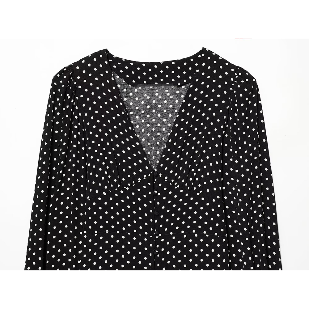 Women's long sleeved polka dot MIDI dress
