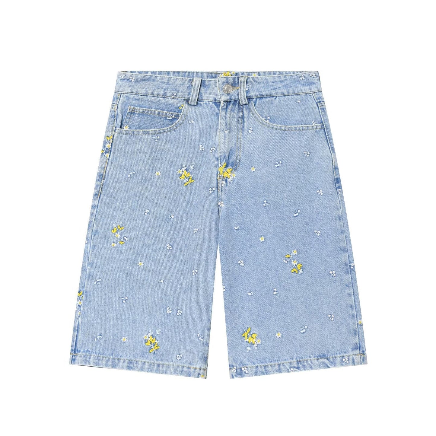 suit Women's 2 pieces flower embroidered denim jacket Coat+Shorts