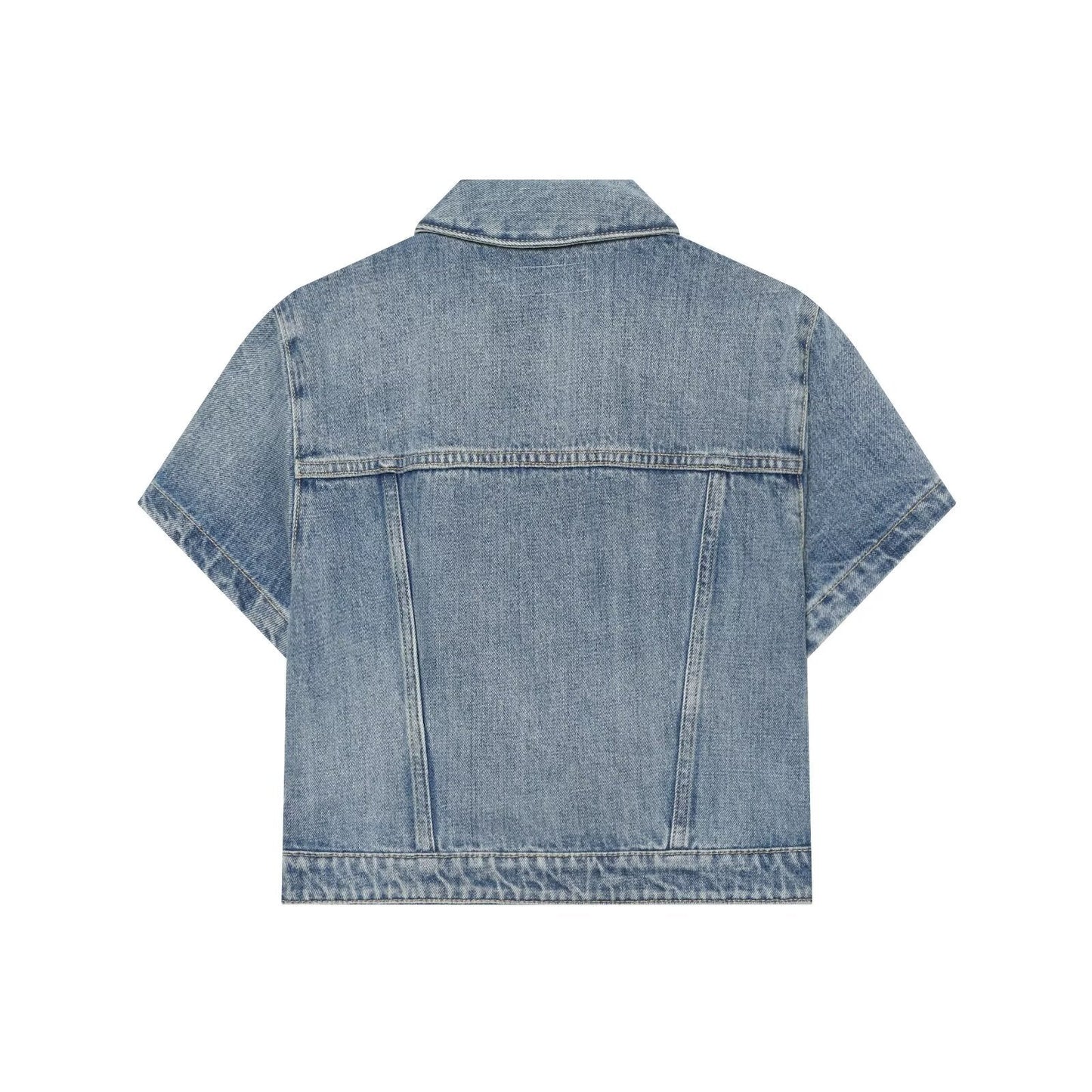 Women's short Lapel asymmetrical denim shirt