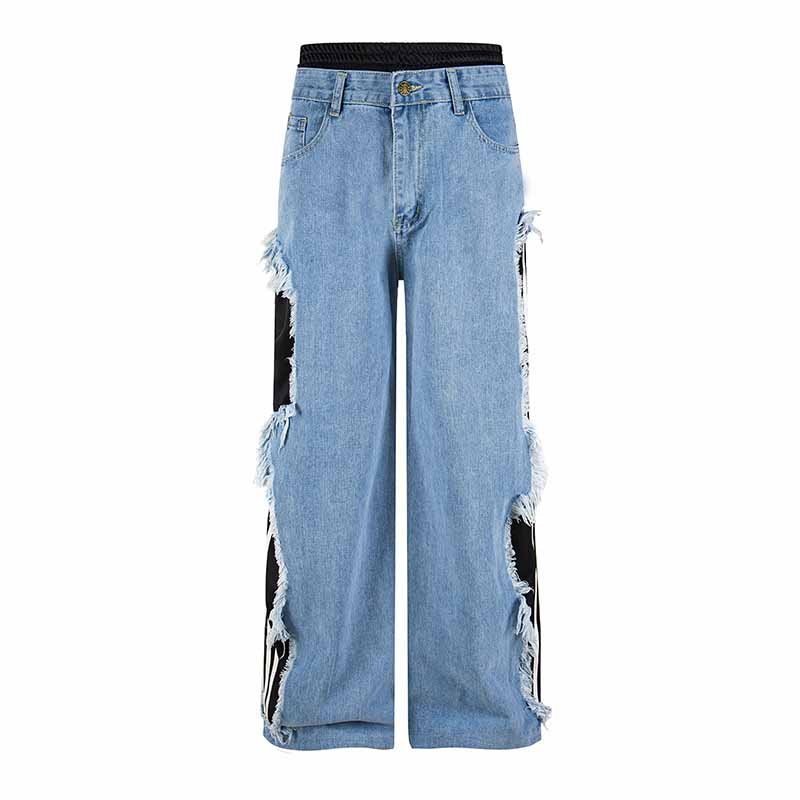 Women's new splicing wide-leg casual straight mopping jeans