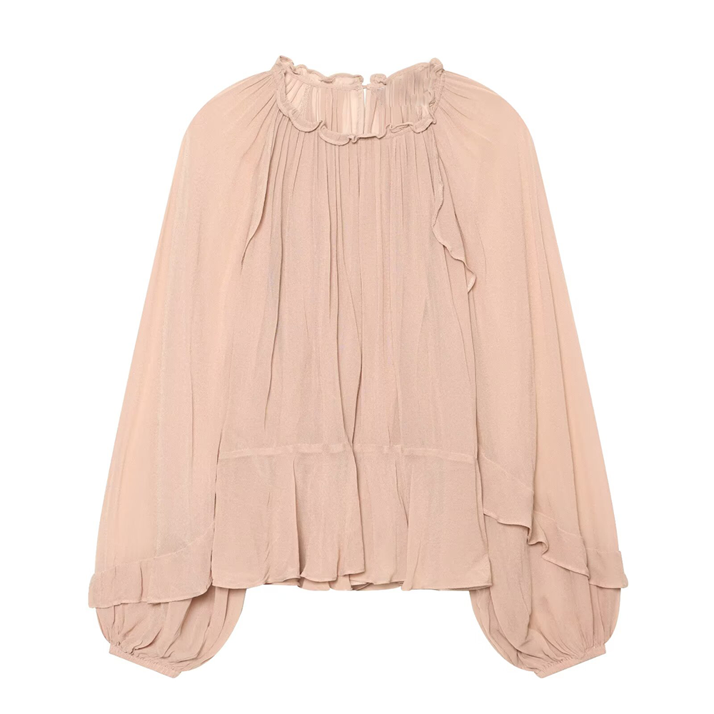 Women's lantern sleeve pleated top
