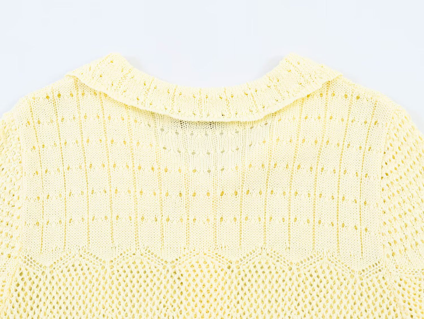 Women's short sleeved hollow knitted cardigan