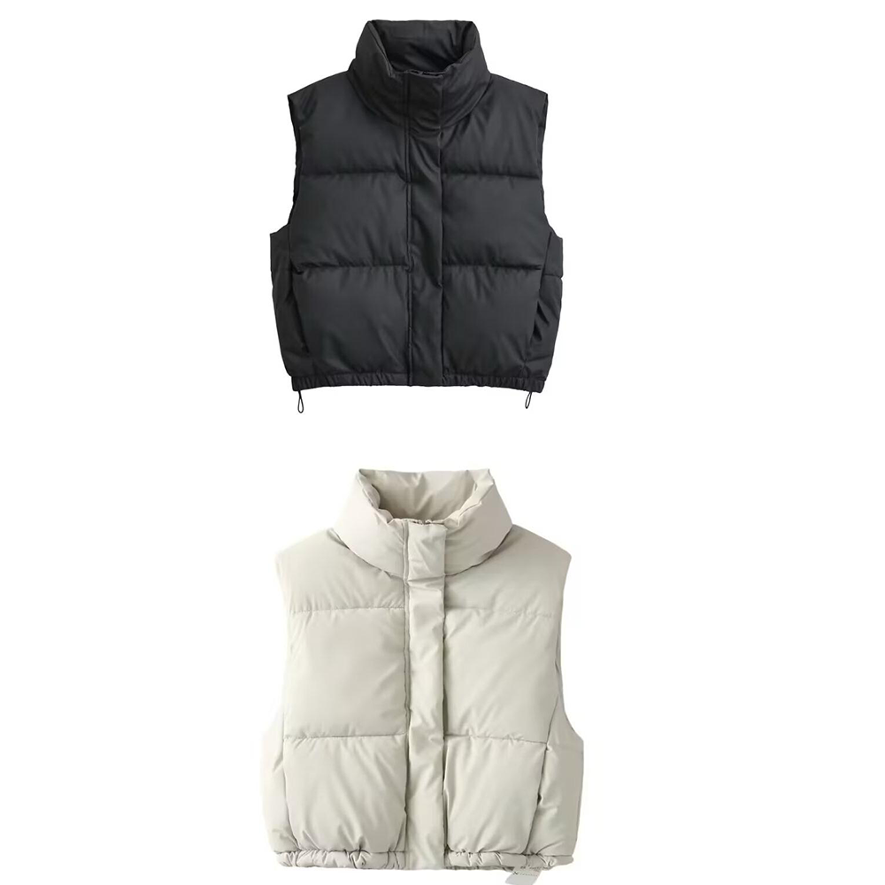Women's short standing collar cotton vest