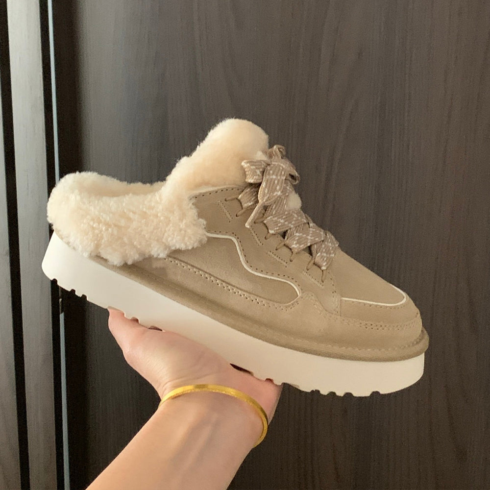 Women's new Joker plus velvet to keep warm and increase outer slippers.