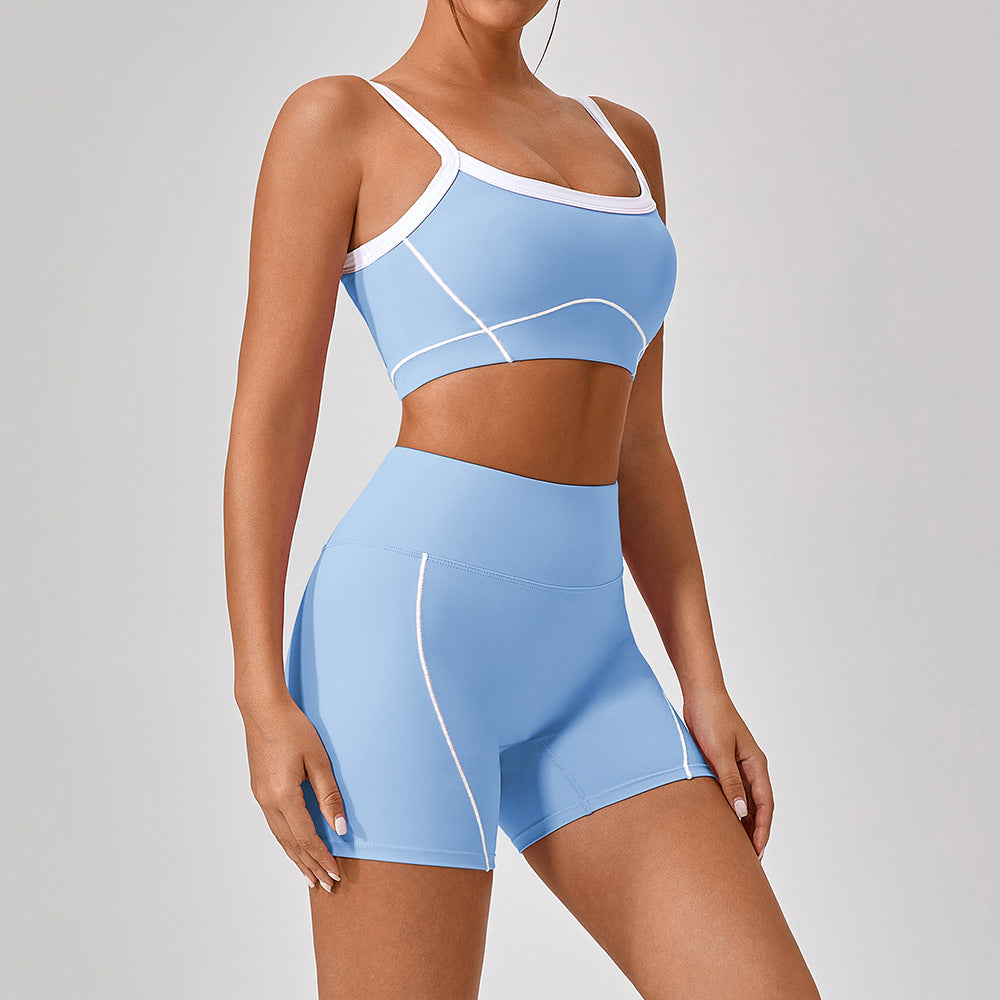 Women's new nude tight outdoor sports bra contrast suit