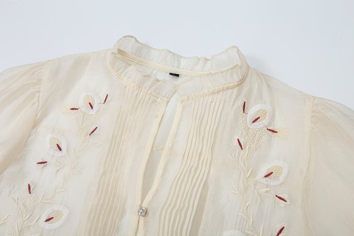 Women's floral embroidery transparent stiff yarn shirt