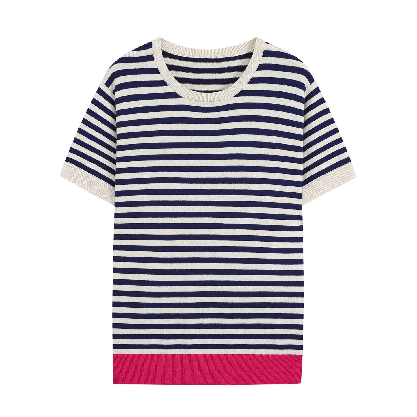 Women's round neck striped knitted top