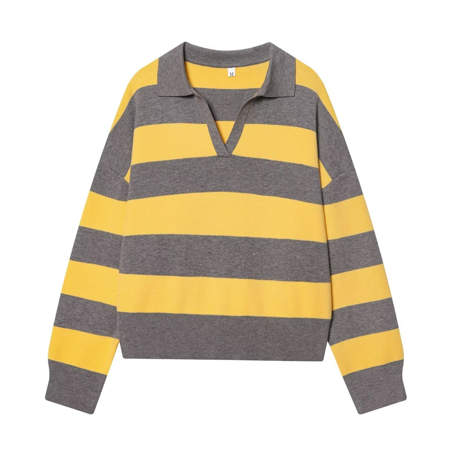 Women's casual striped knitted polo shirt