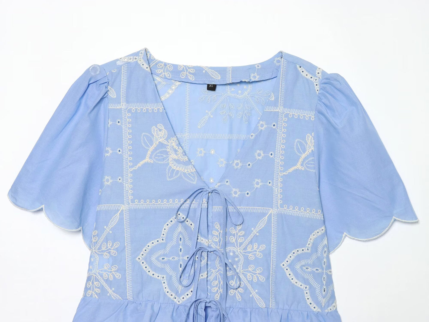 Women's bow decoration hollow embroidery shirt
