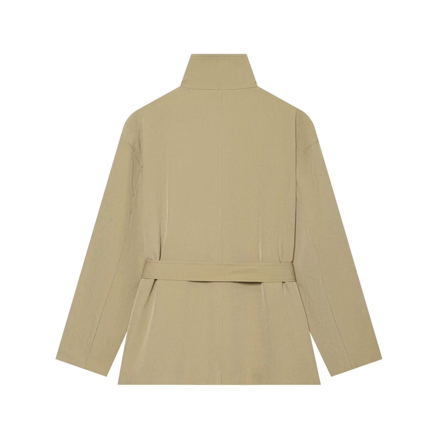 Women's with belt loose stand collar windbreaker Coat