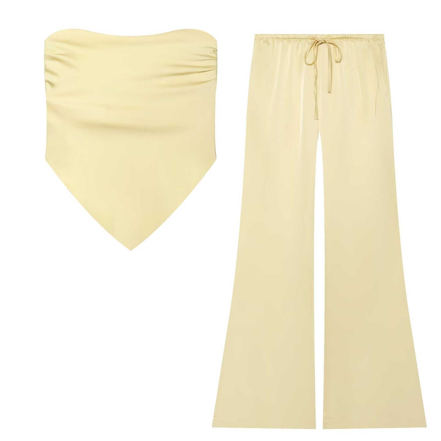 suit Women's 2 pieces satin textured strapless top+polka dot pants
