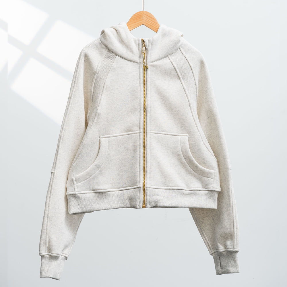 LU women's new zipper plus velvet loose short hooded coat