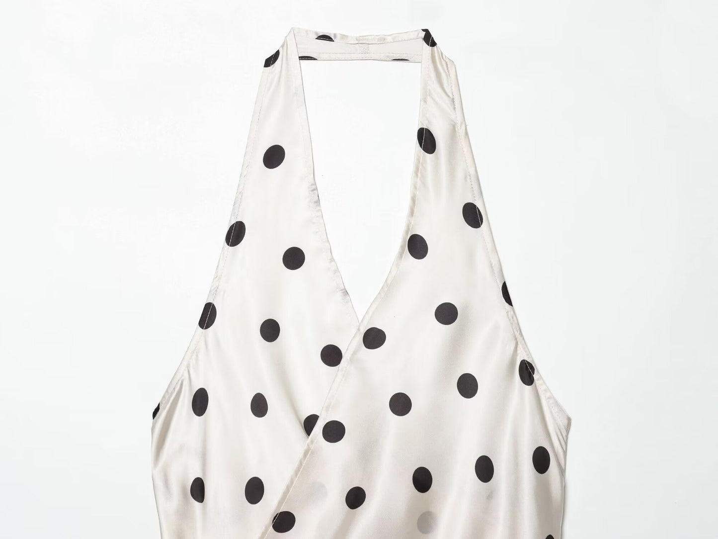 Women's Satin textured polka dot hanging neck top