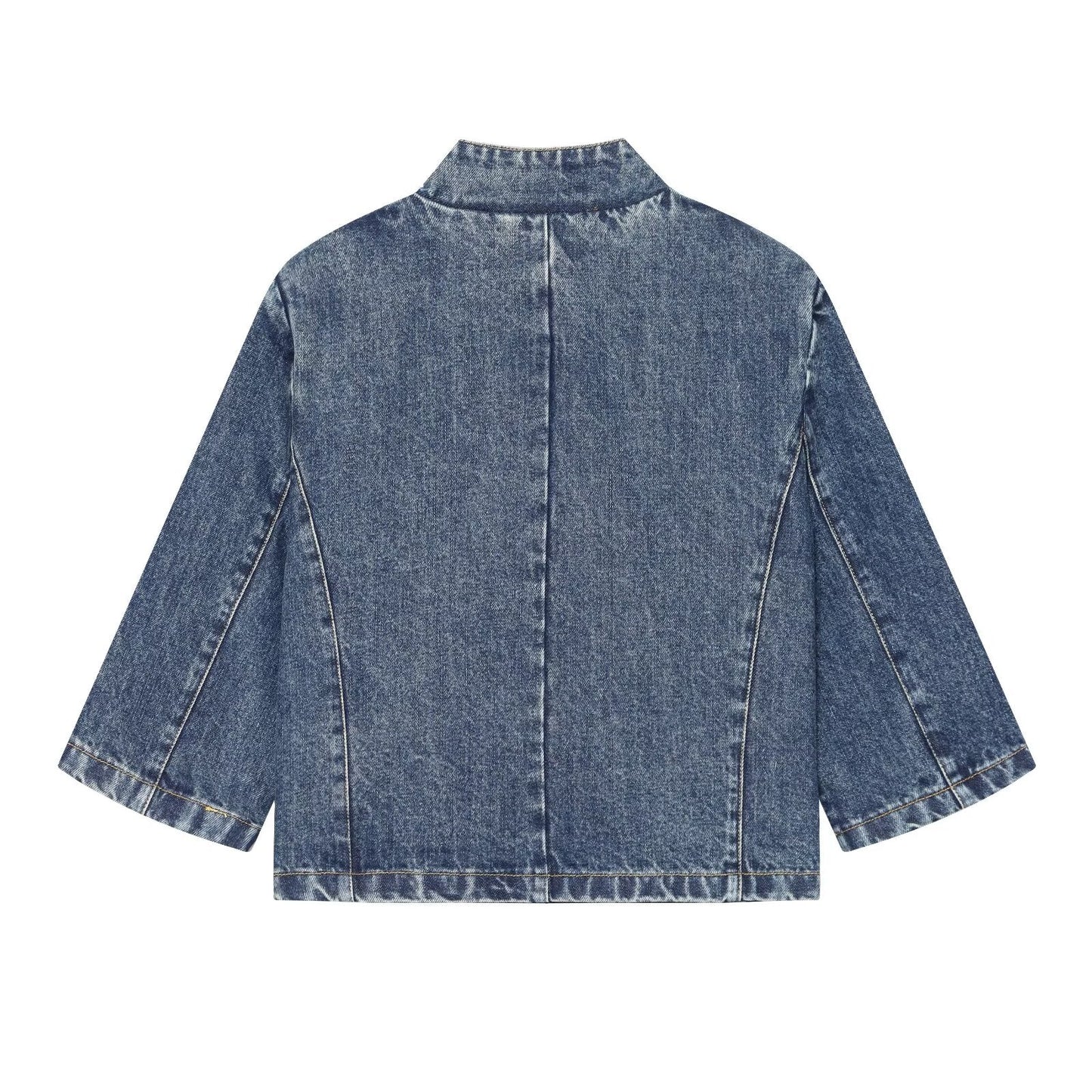 Women's short sleeved stand collar denim Blazer Coat