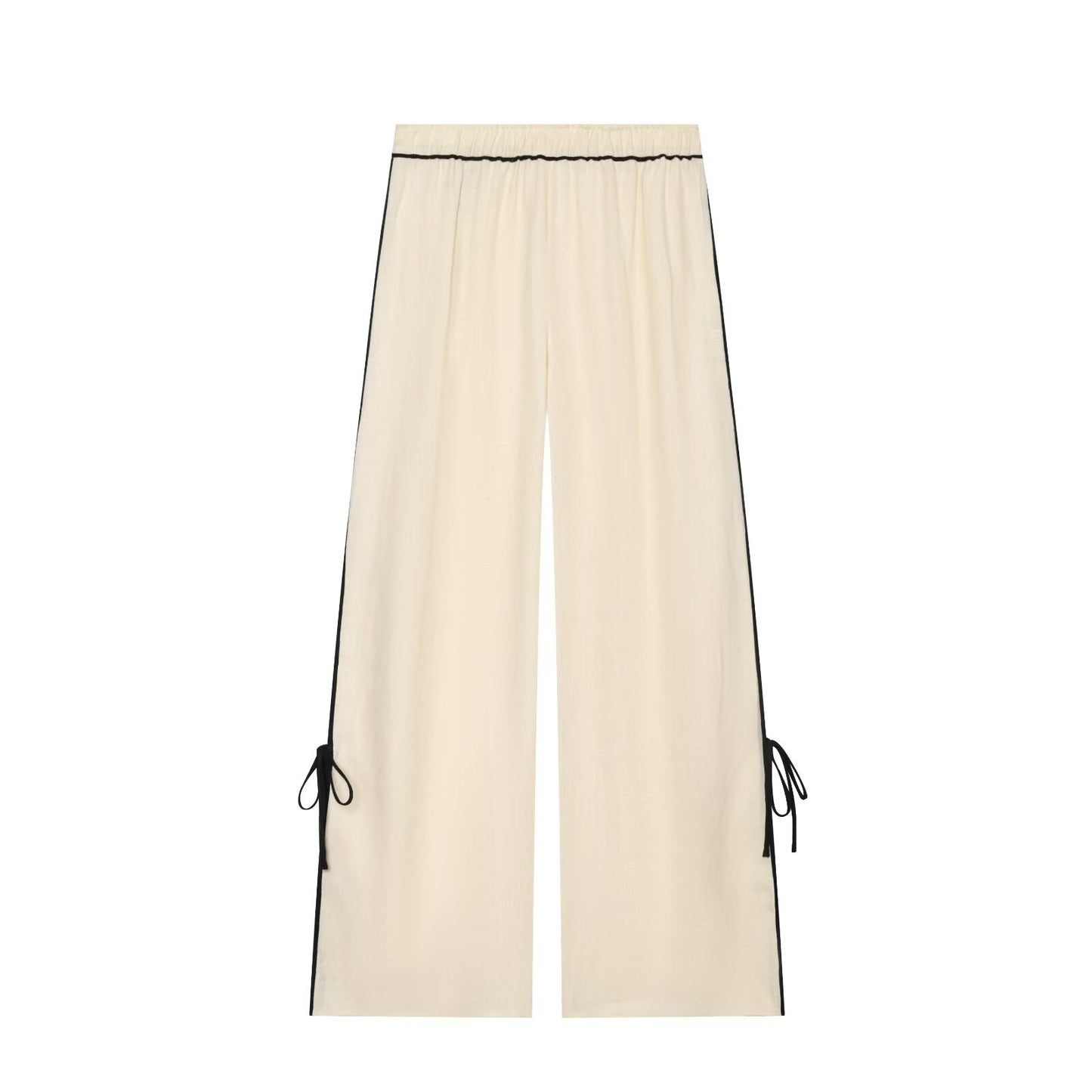 suit Women's 2 pieces lace up decorative linen blend shirt+wide leg pants