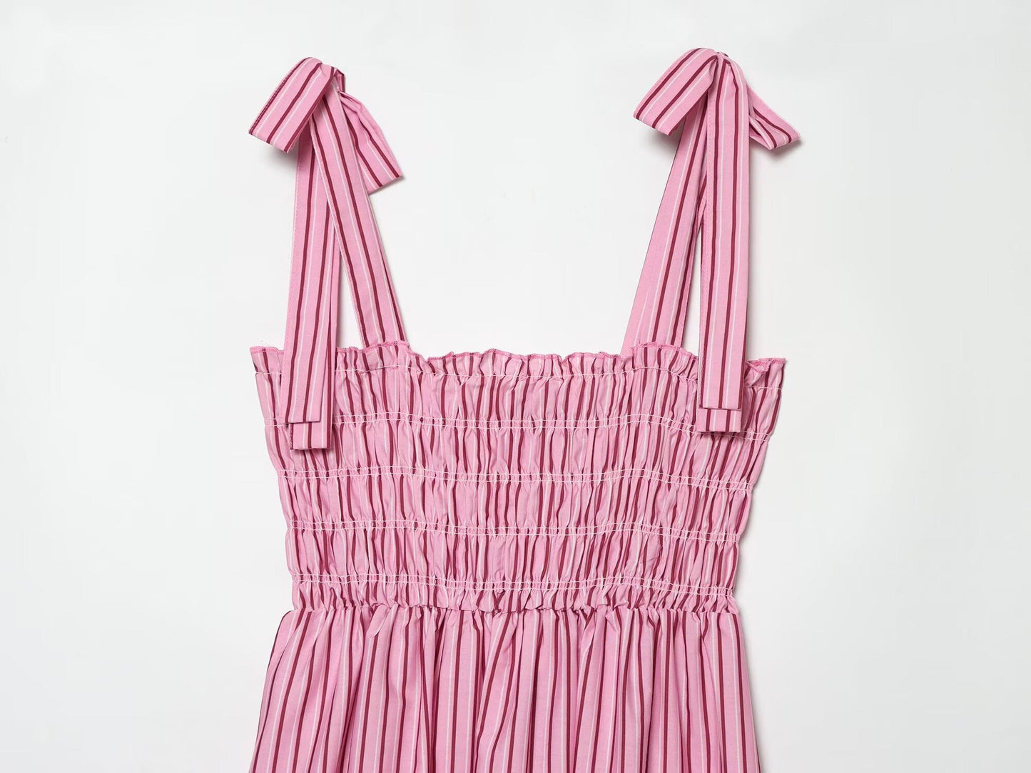 Women's bow wide shoulder strap striped dress