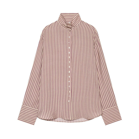 Women's loose stand collar striped shirt