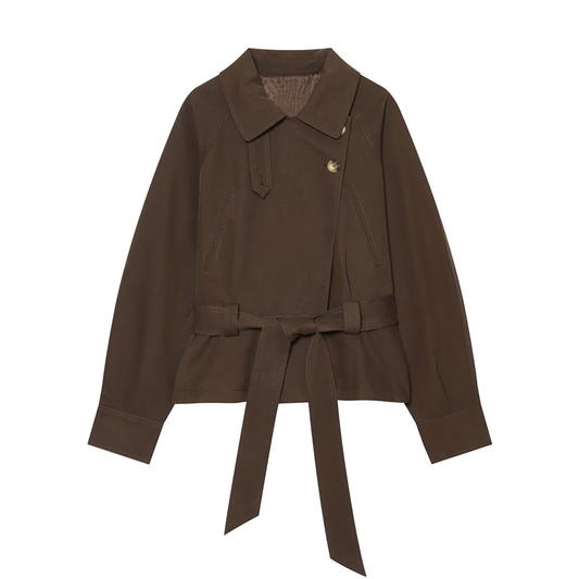 Women's with belt short windbreaker style jacket Coat
