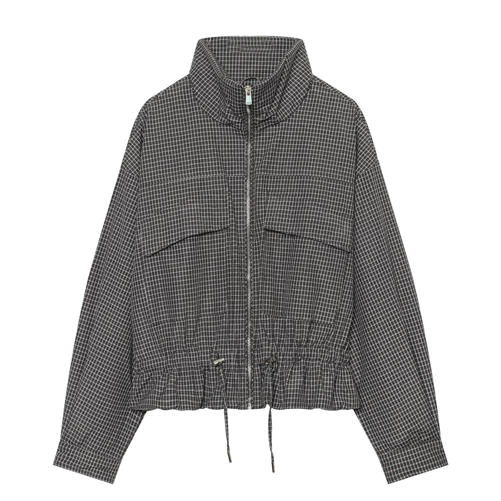 Women's plaid stand collar cotton jacket Coat
