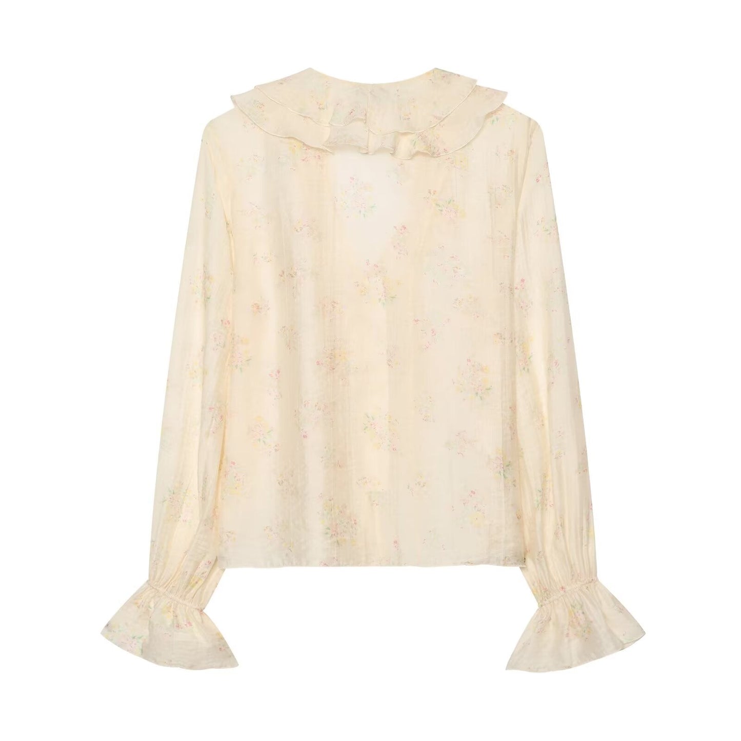 Women's printed V-neck ruffle top