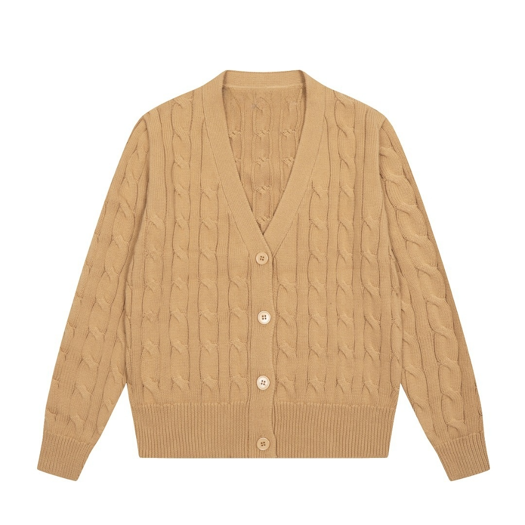 2026 New V-neck Pure Color Embroidered Twist Knitted Cardigan