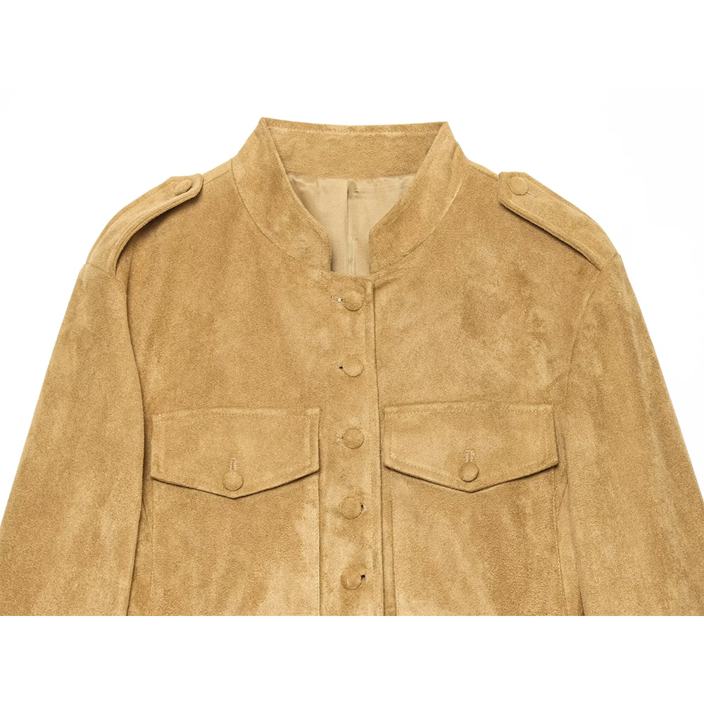 Women's suede textured leather bag buckle jacket Coat