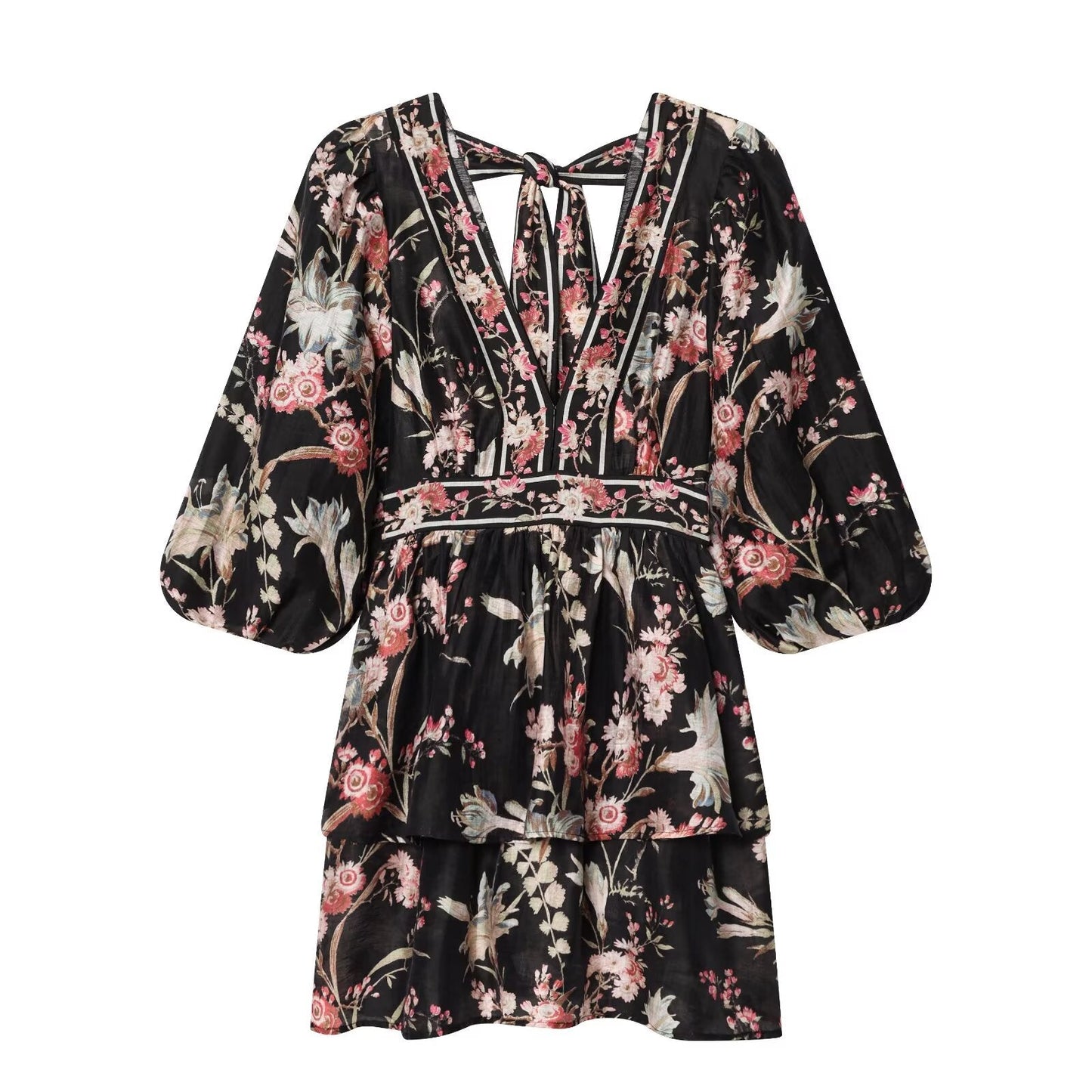 2026 Women's printed V-neck mini dress