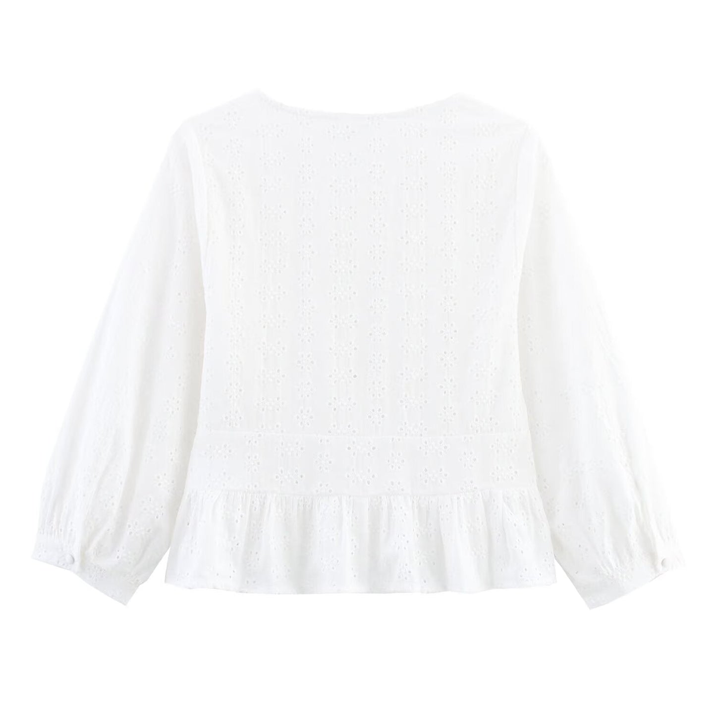 Women's hollowed out embroidered V-neck shirt