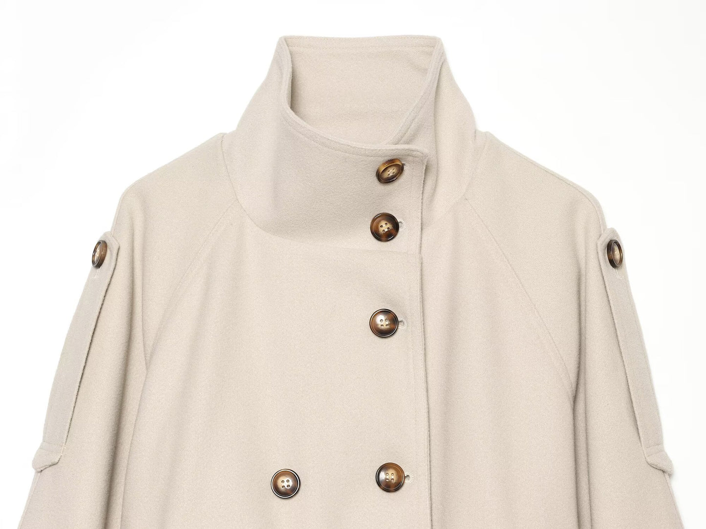 Women's with belt standing collar woolen coat