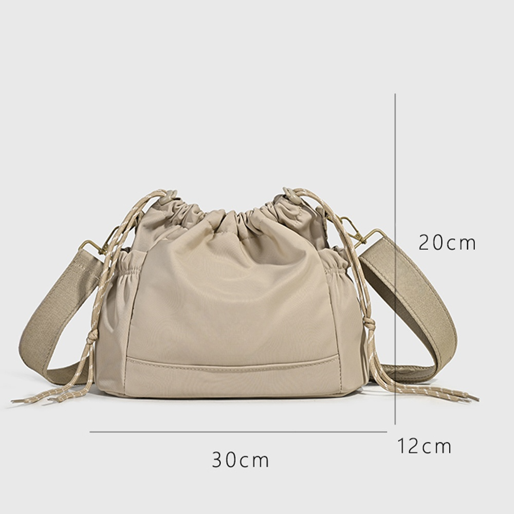 Women's new Joker drawstring wide shoulder strap crossbody bag